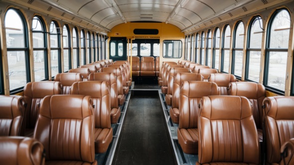 school bus rental interior madera